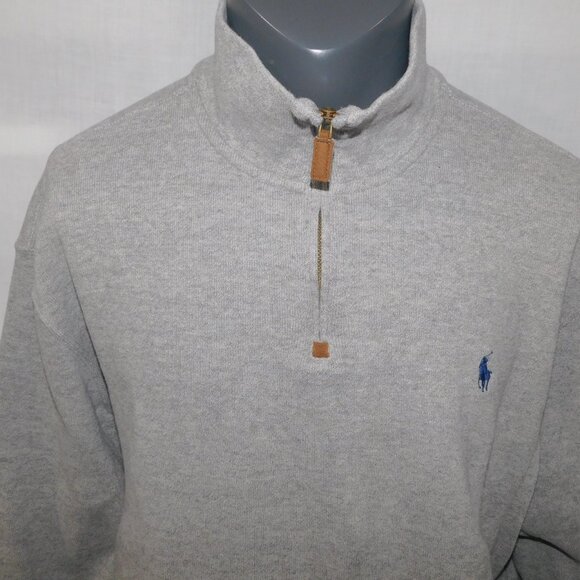 Polo Ralph Lauren Mens 2XL Gray Luxury Cotton Knit Quarter Zip Pullover Jumper - Picture 2 of 10